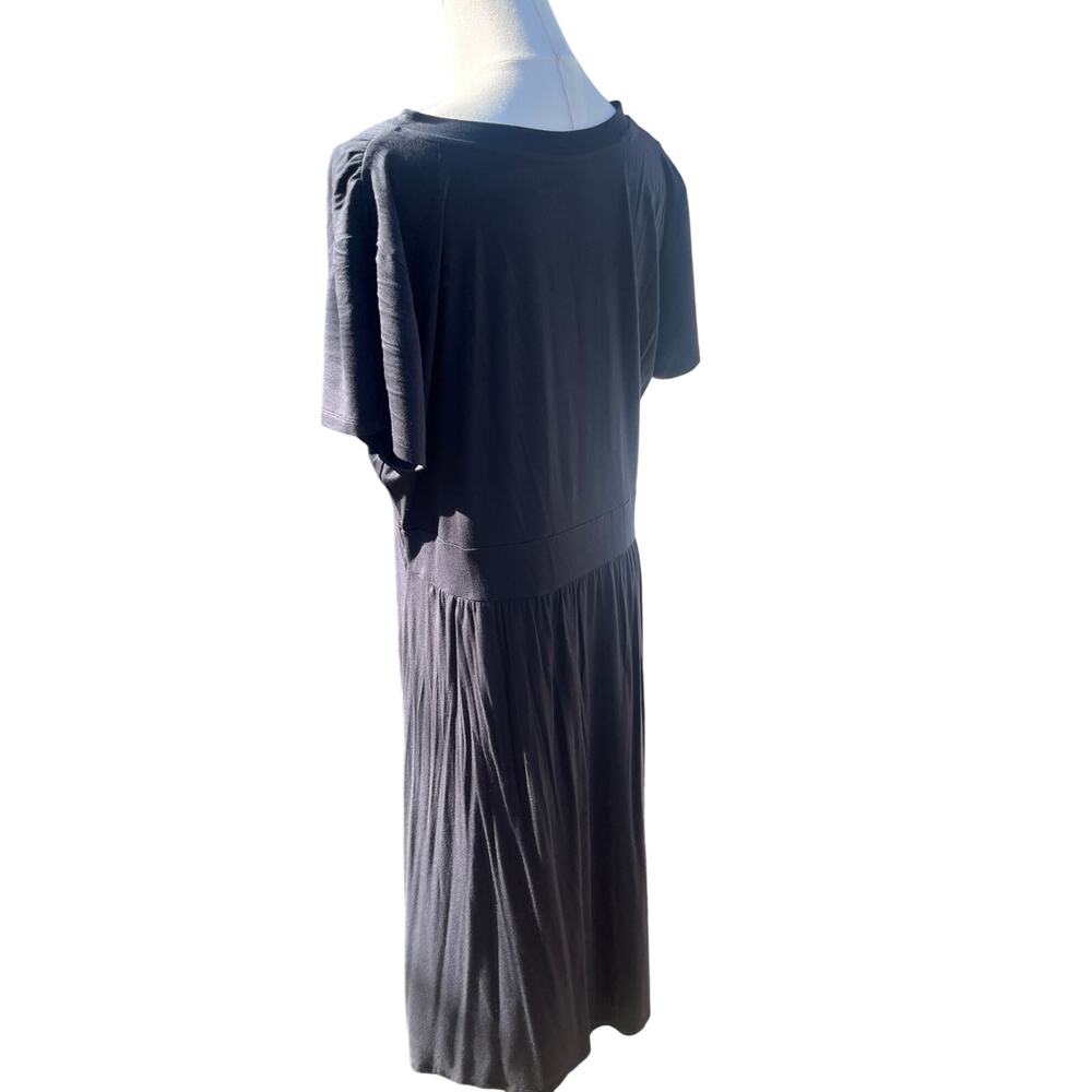 L. L. Bean Summer Knit Dress Faux-Surplice Styling  Empire Waistline Black Sz L - Picture 4 of 9